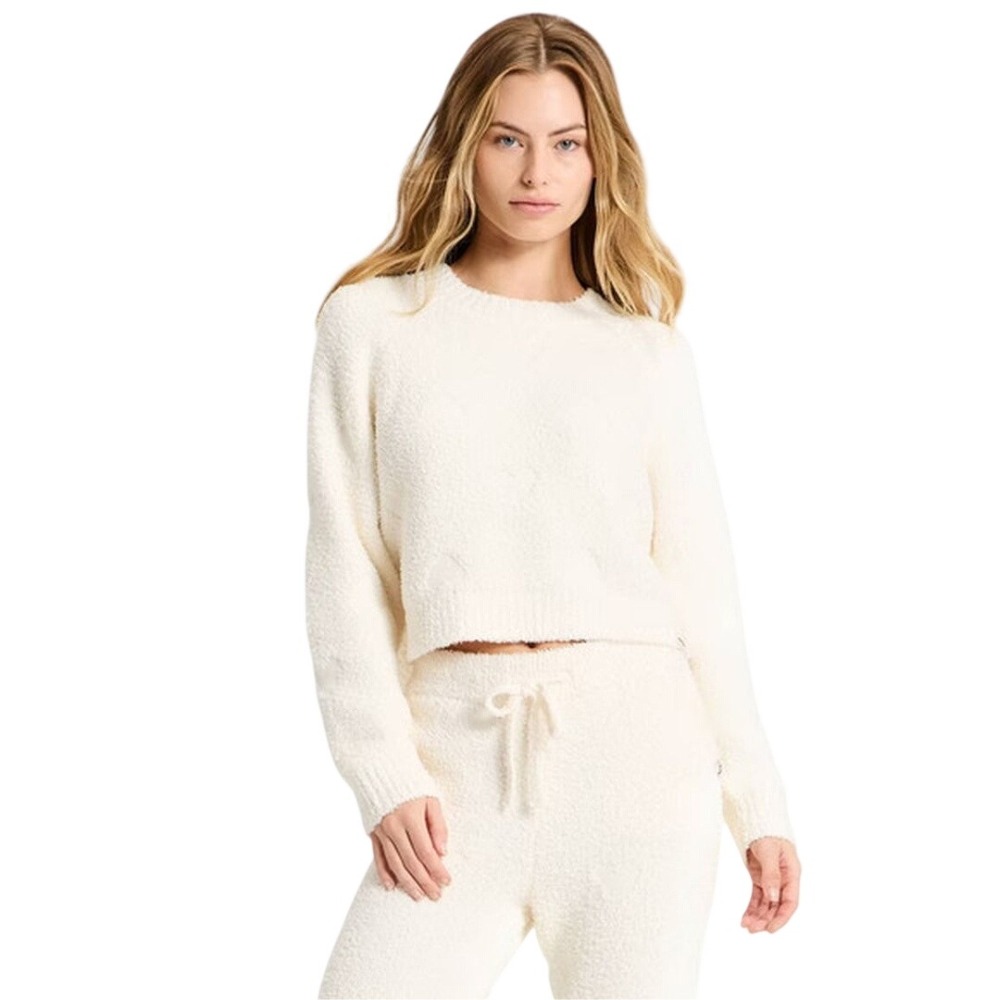JoyLab‎ Women's Cream Heart Pattern Embossed Boucle Sweatshirt Size Large